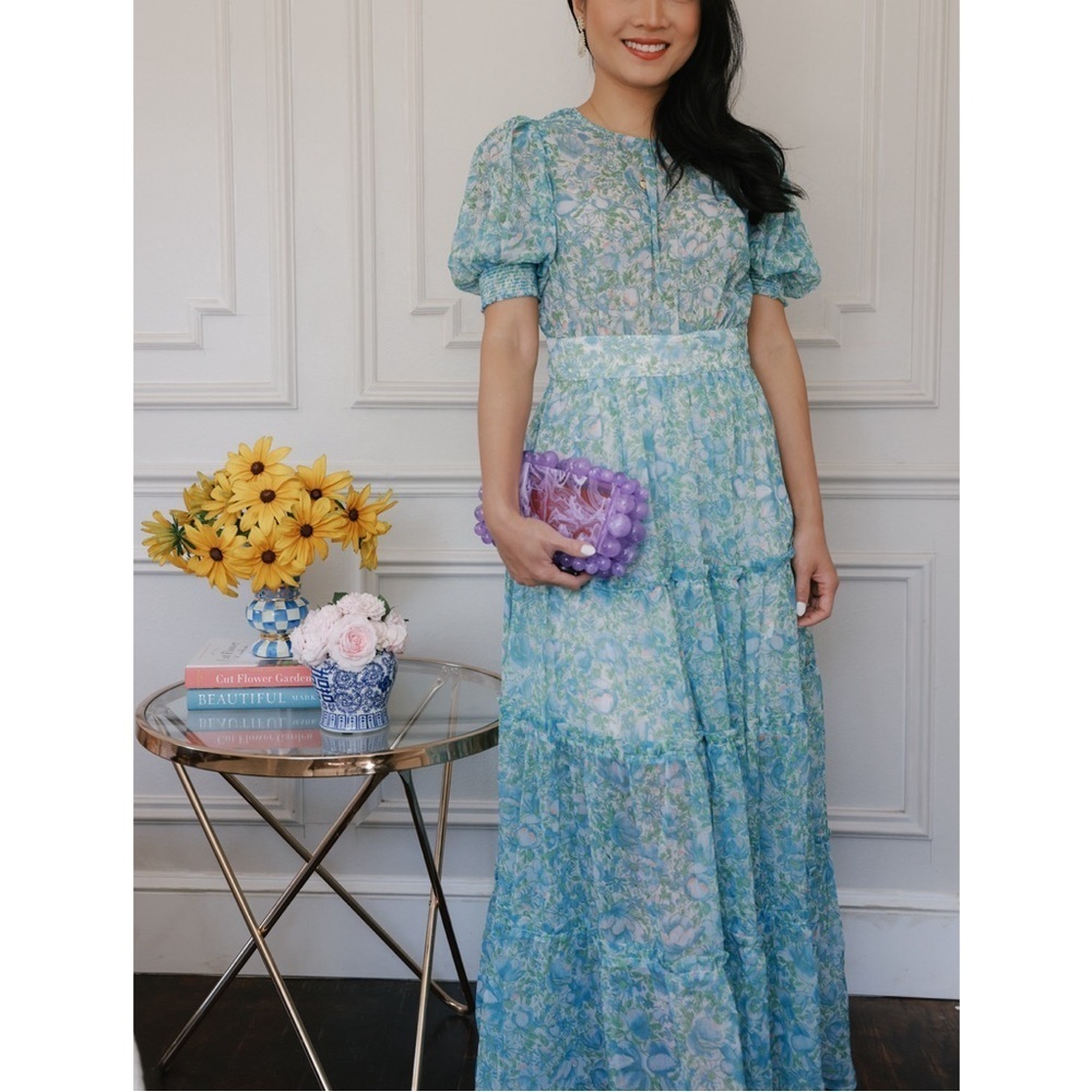 byTiMo - Blue and Green Floral Sheer Dress